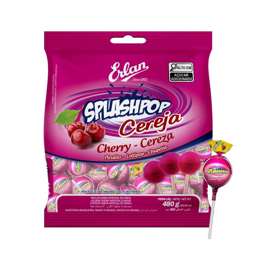 Pirulito ERLAN Splashpop Cereja 480G
