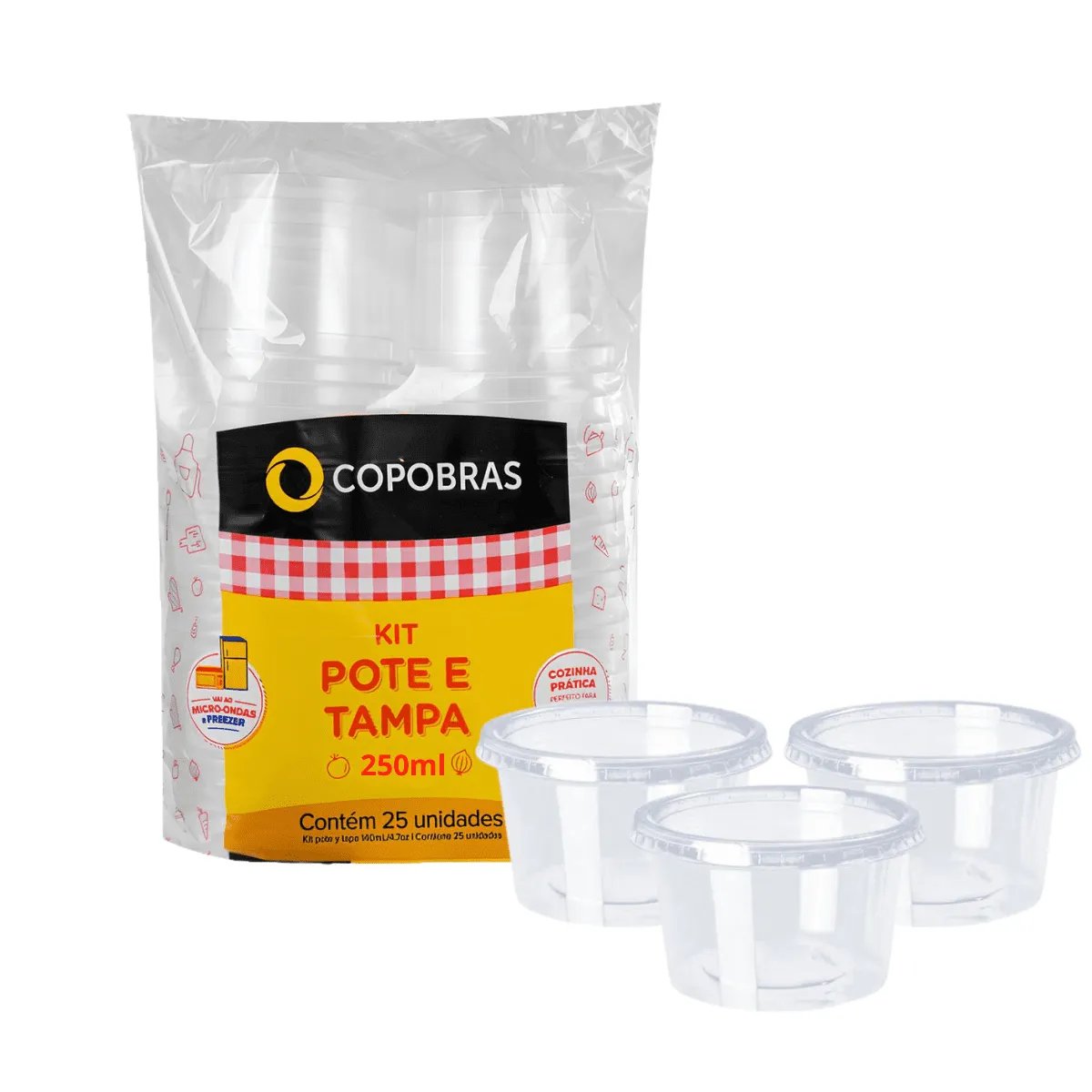 Pote com tampa COPOBRAS 250ML 25UN