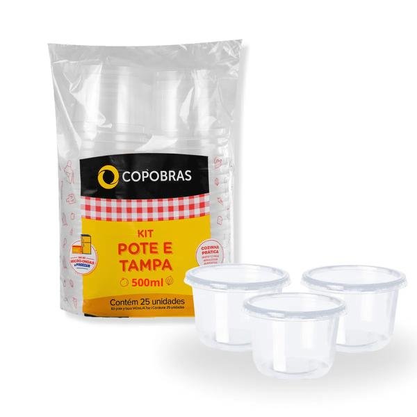 Pote com tampa COPOBRAS 500ML 25UN