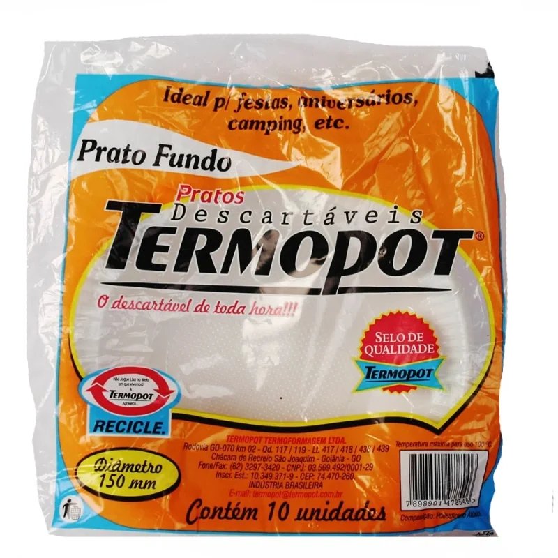 Prato descartável fundo TERMOPOT 15cm 10Un