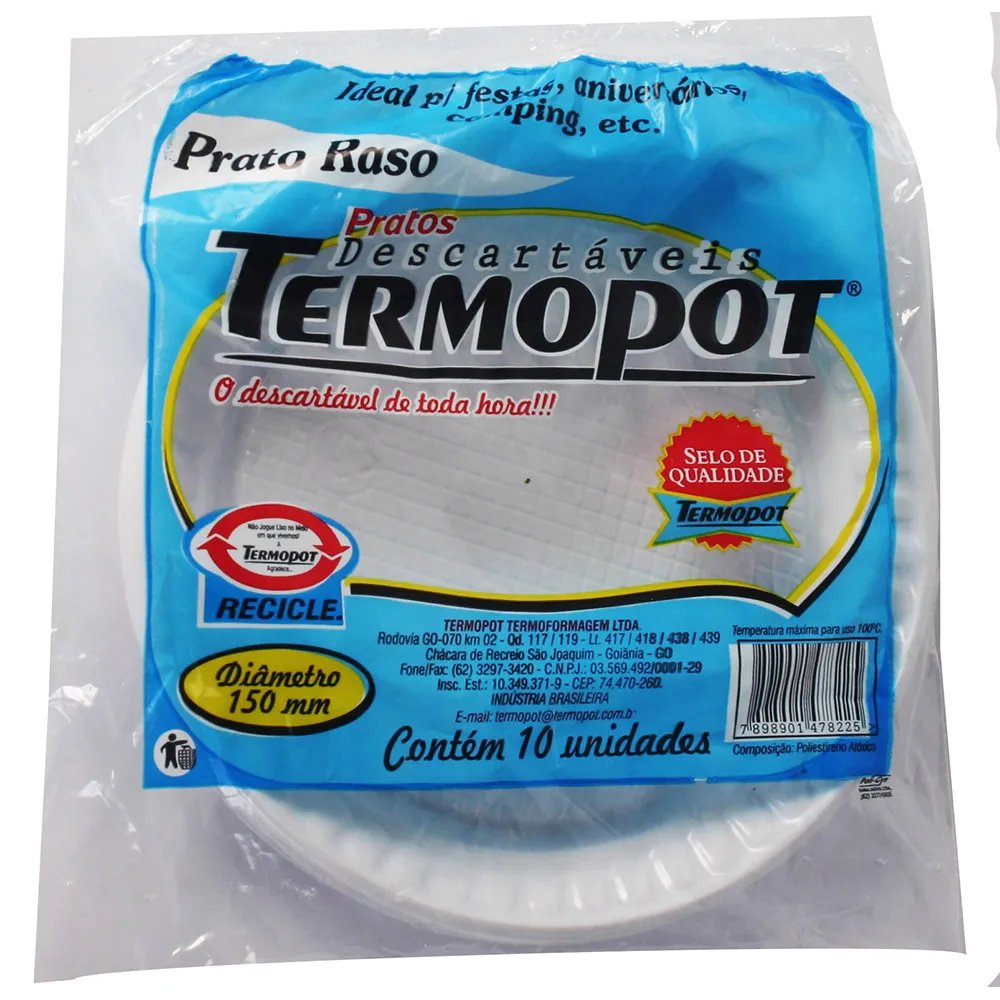 Prato descartável raso TERMOPOT 18cm 10Un