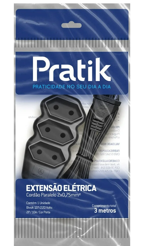 EXTENSÃO ELÉTRICA PRATIK 2X0.75MM 3M PRETA
