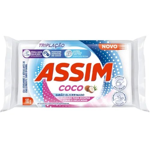 Sabão em barra ASSIM coco 180G