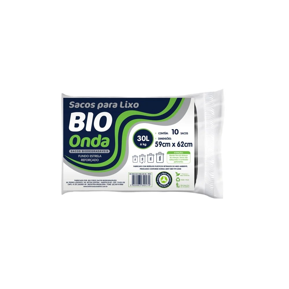 Saco de lixo BIO ONDA preto 30L