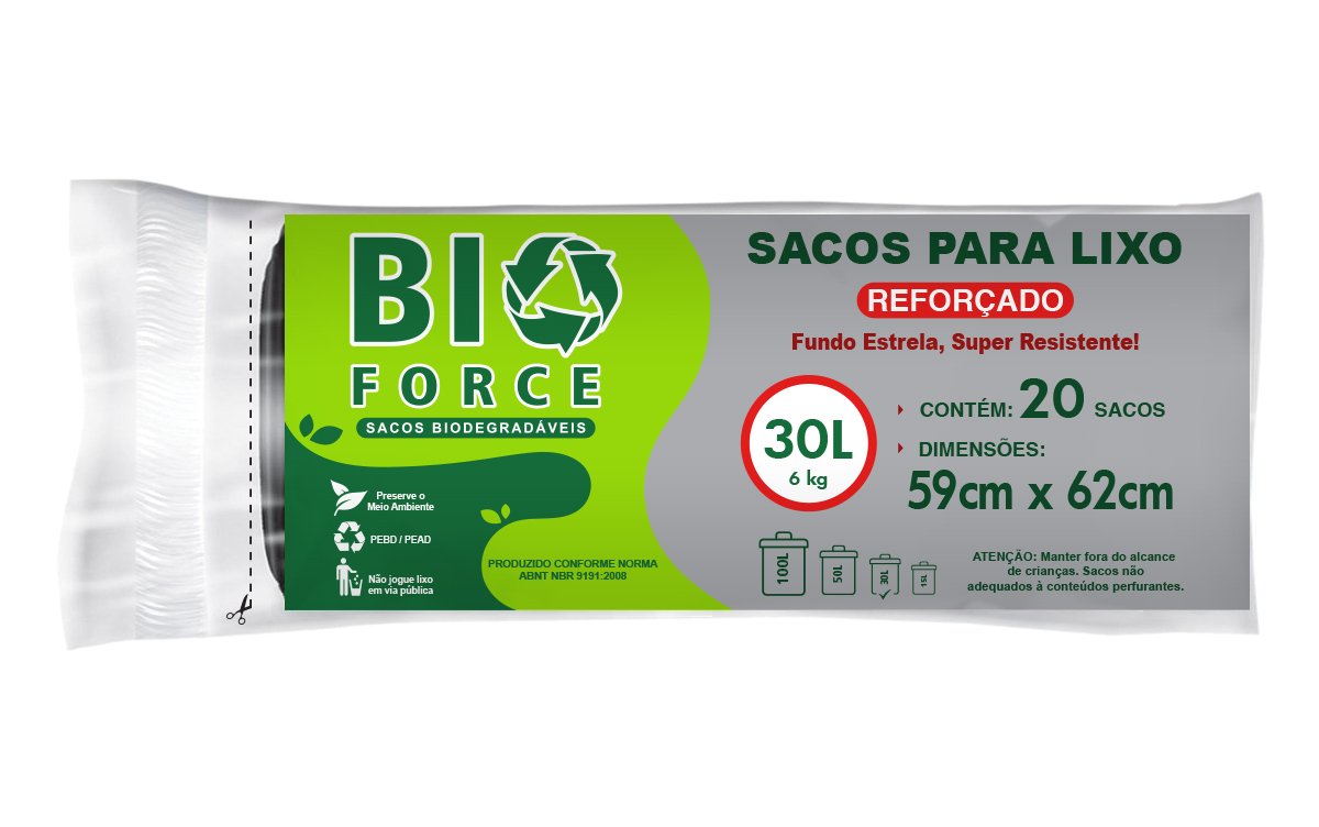 Saco de lixo em rolo BIO ONDA preto 30L