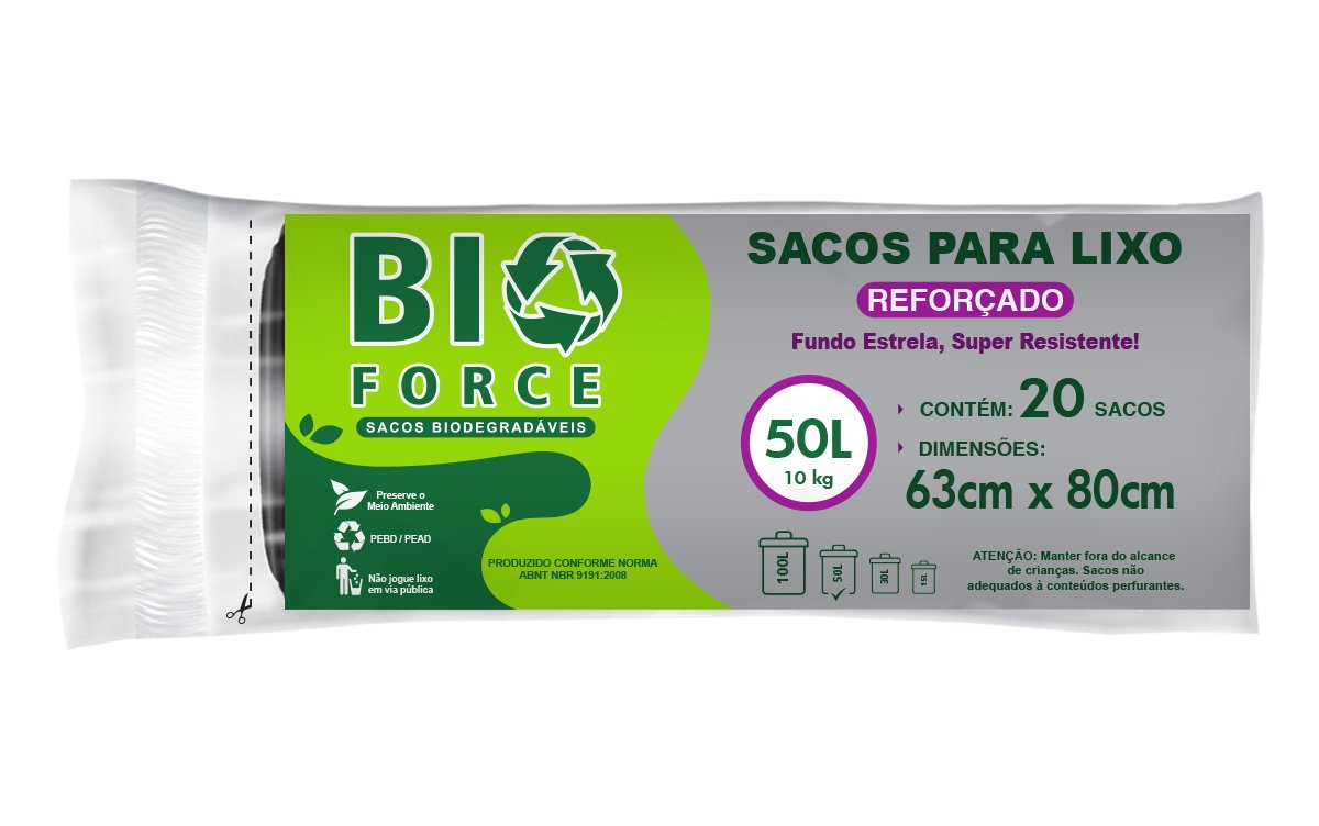 Saco de lixo em rolo BIO ONDA preto 50L