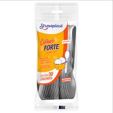 COLHER FORTE PRATA STRAWPLAST 20UN