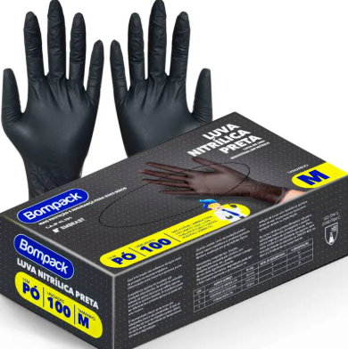 LUVA NITRILICA G PRETA S/PO BOMPACK DISPLAY 100 UN