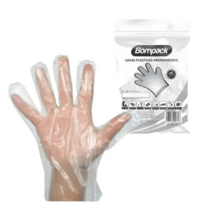 LUVA PLASTICA DESCARTAVEL BOMPACK 100UN