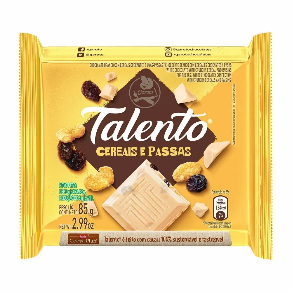 TALENTO BRANCO/PASSAS/CEREAIS 85G