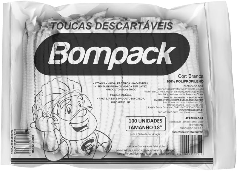 TOUCA DESCARTAVEL BRANCA BOMPACK 100UN